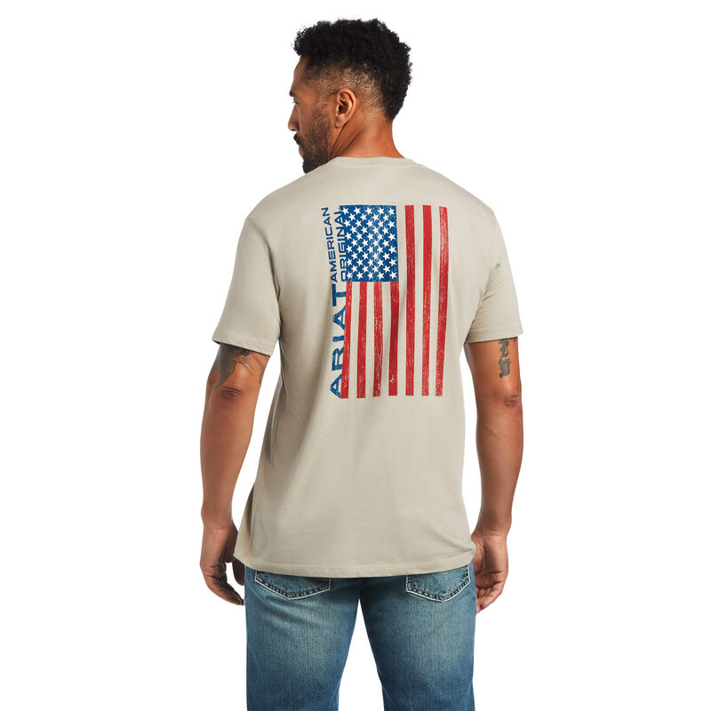 Camisetas Ariat Woodgrain Flag Kaki Hombre - Chile 987-ORAQTI